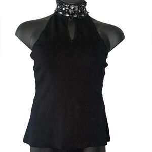 Reba silk blend beaded collar black semi formal halter top dark romantic Medium